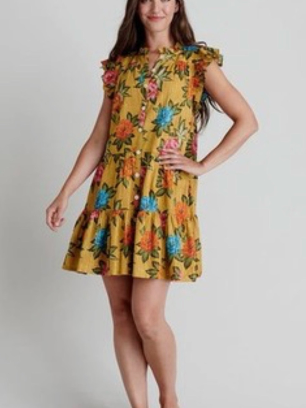 NWT - Pink Chicken Mustard Yellow Floral Mini Dress